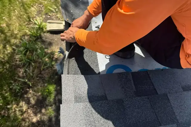 Casas Pro crew member working on a residential roof